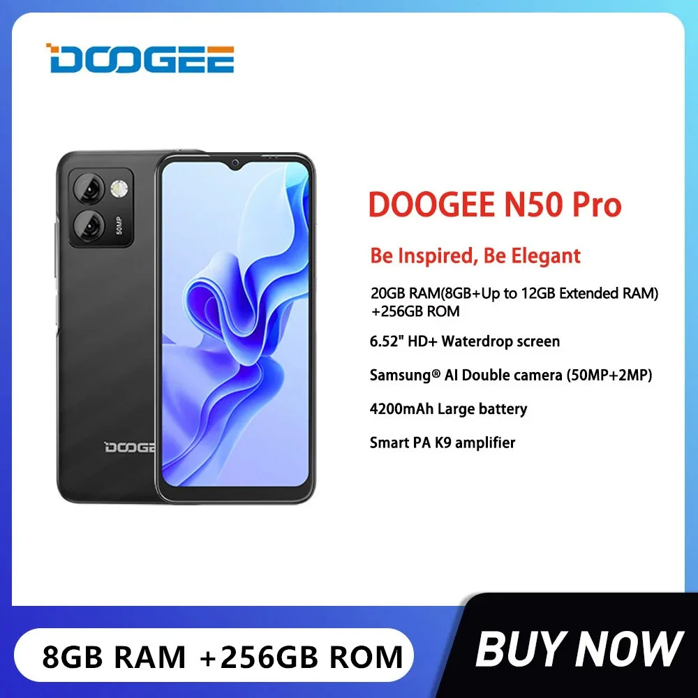

DOOGEE N50 Pro Cheap Smartphones Octa Core 8GB+256GB 6.52Inch HD Android 13 Mobile Phone 50MP Camera 4200mAh Battery Fast Charge