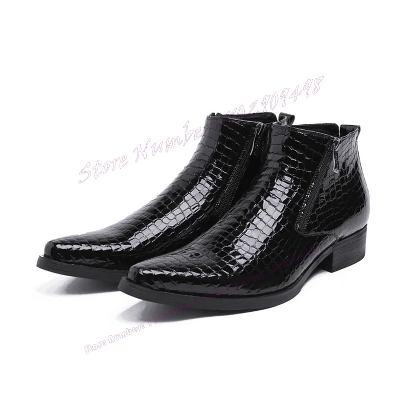 Black Snakeskin Pointed Toe Men's Boots Zipper Chunky Heels Handmade Dress Shoes for Men Business Shoes Zapatos Para Hombres
Black Snakeskin Pointed Toe Men's Boots Zipper Chunky Heels Handmade Dress Shoes for Men Business Shoes Zapatos Para Hombres