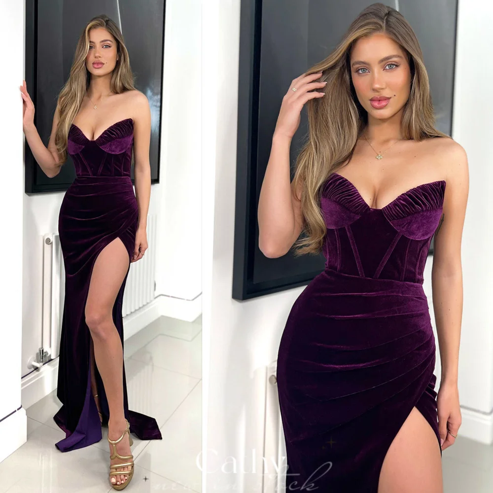 Cathy Velvet Mermaid Evening Dress Sexy Strapless Robe De Soirée Side Split فستان سهرة Sleeveless Trumpet Prom Dresses 2023
Cathy Velvet Mermaid Evening Dress Sexy Strapless Robe De Soirée Side Split فستان سهرة Sleeveless Trumpet Prom Dresses 2023