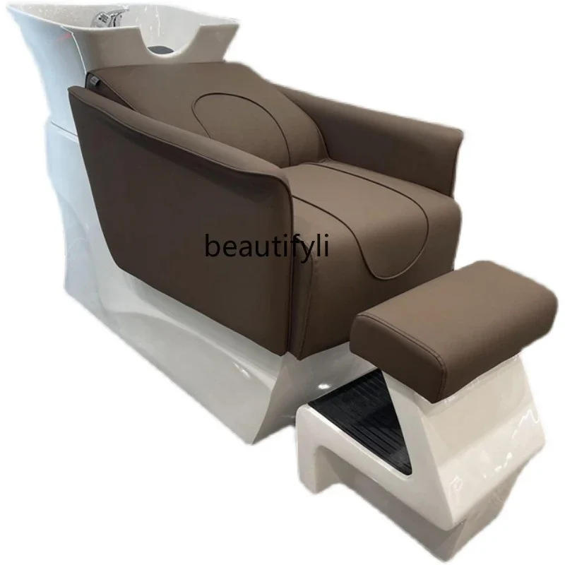 

Frp Base Ceramic Basin Barber Shop Shampoo Chair Multifunctional Half Lying Flushing Bed