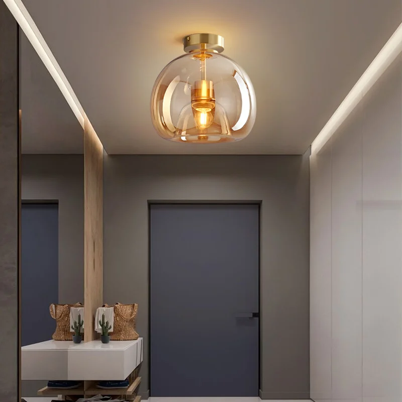 

Modern Ceiling Lighting Minimalist Nordic Texture LED Glass Ceiling Lamp Aisle Corridor Lamp Creative Living Room Lights E27