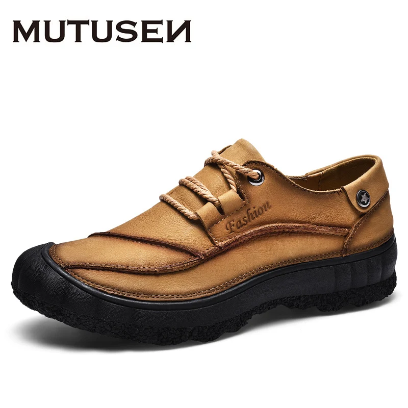 

Handmade Shoes Genuine Leather Casual Shoes For Men Flat Platform Walking Shoes Outdoor Footwear Loafers Breathable Sneakers