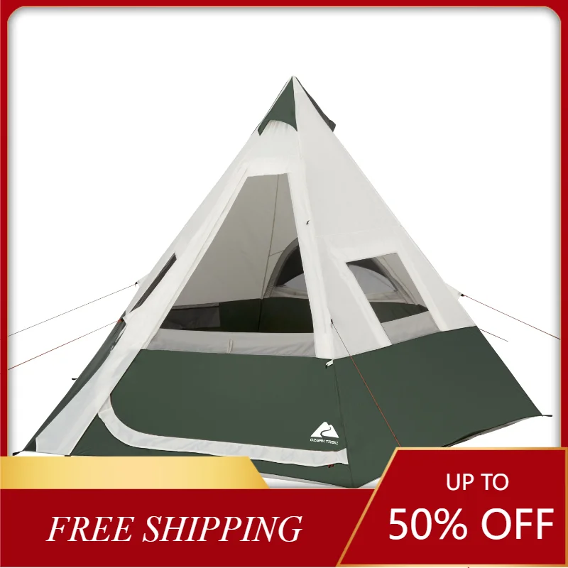 

Ozark Trail 7-Person 1-Room Teepee Tent, with Vented Rear Window, Green