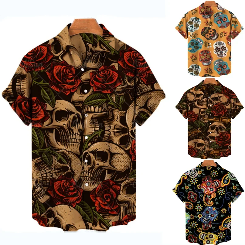 Mens Short Sleeve Shirt Hawaiian Beach Holiday Card Skull Thin Printed Casual Lapel Shirt for Men
Mens Short Sleeve Shirt Hawaiian Beach Holiday Card Skull Thin Printed Casual Lapel Shirt for Men