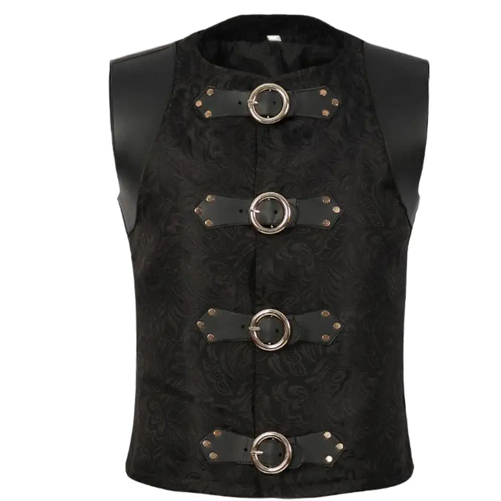 

Steampunk Vest Men Suit Gilet Homme Black Belt Buckle & Lace Up Sleeveless Waistcoat Jacket Victorian Gothic Vintage Corset Vest