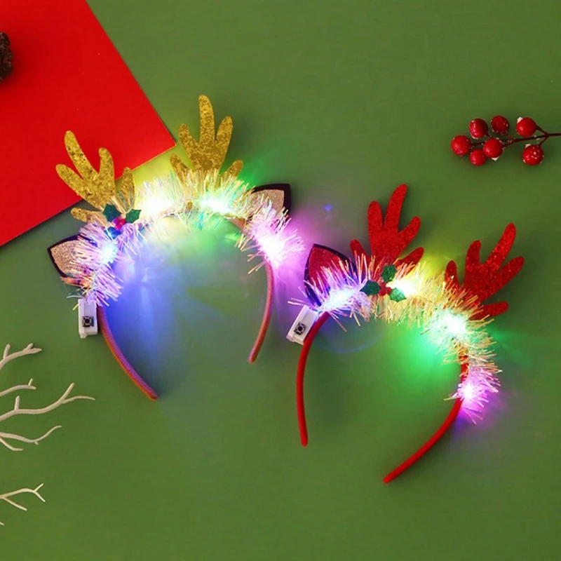 

Christmas Hair Band Glowing Headband Xmas Deer Horn Light Flashing Headwear Merry Christmas Gift Hair Ornaments