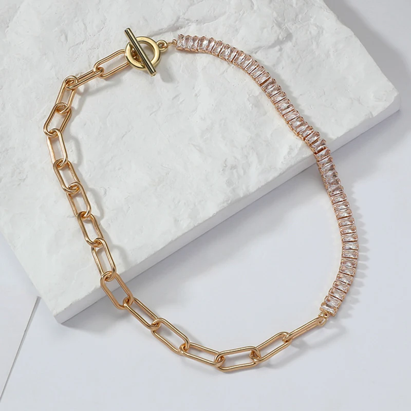

Модное асимметричное ожерелье-чокер с кристаллами циркония для женщин роскошное блестящее геометрическое ожерелье с пряжкой для женщин короткие ожерелья