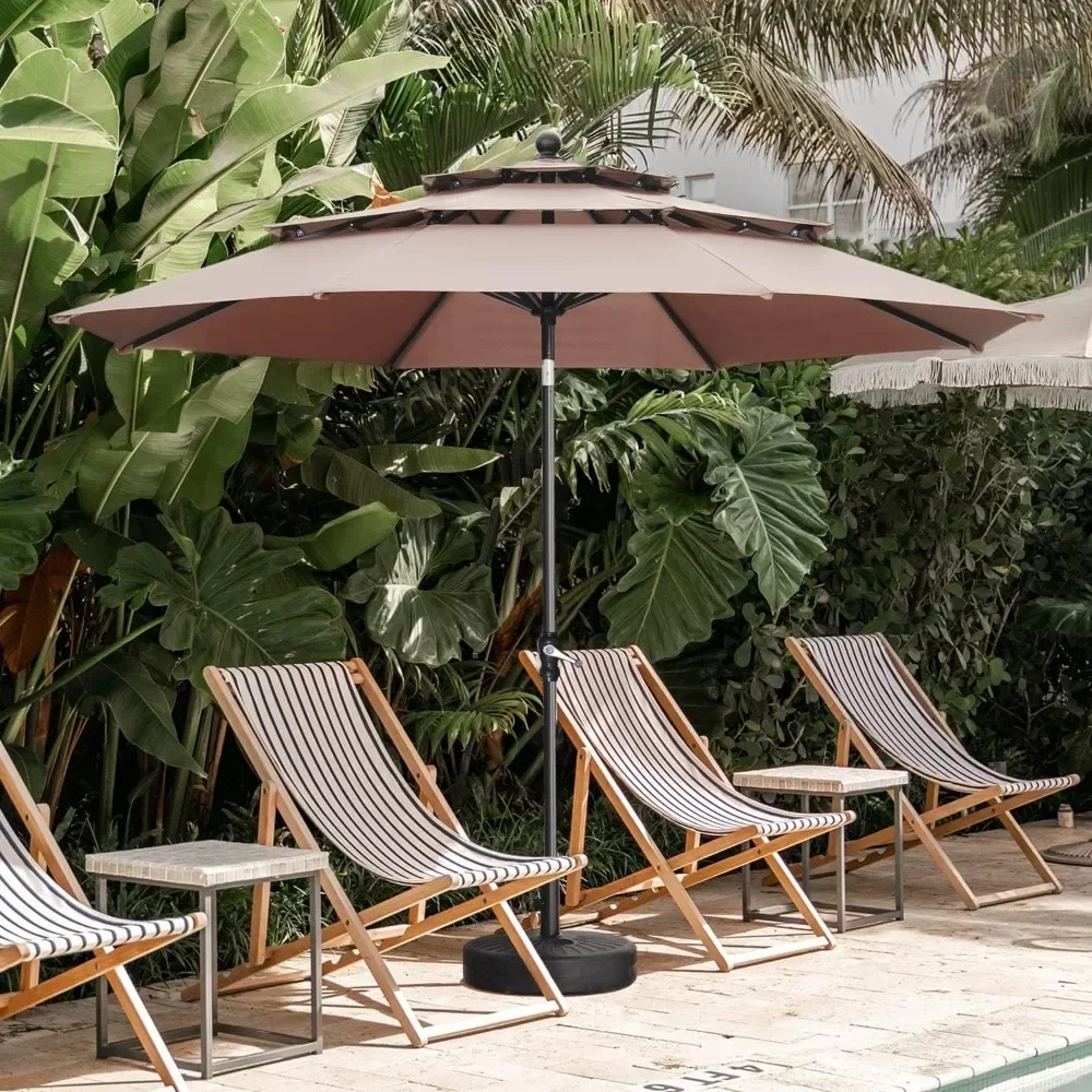 

Sunshade Umbrella, 3 Tiers Outdoor Table Umbrellas with Tilt Adjustment and 8 Sturdy Ribs, 10ft Patio Sunshade Umbrella