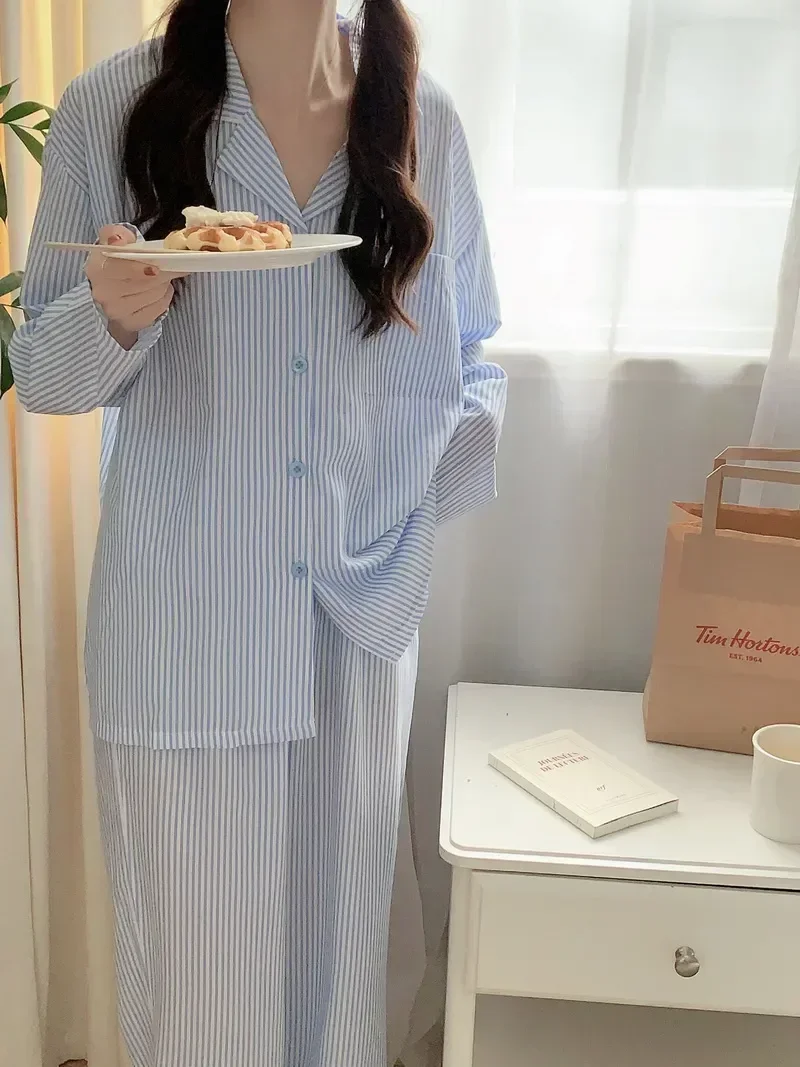 Korean Sleepwear Suit 2 Autumn Sets Pajama Home Stripe Tops Women Pants + Spring Sleeve Long Piece Cotton Wear Simple Set
Korean Sleepwear Suit 2 Autumn Sets Pajama Home Stripe Tops Women Pants + Spring Sleeve Long Piece Cotton Wear Simple Set