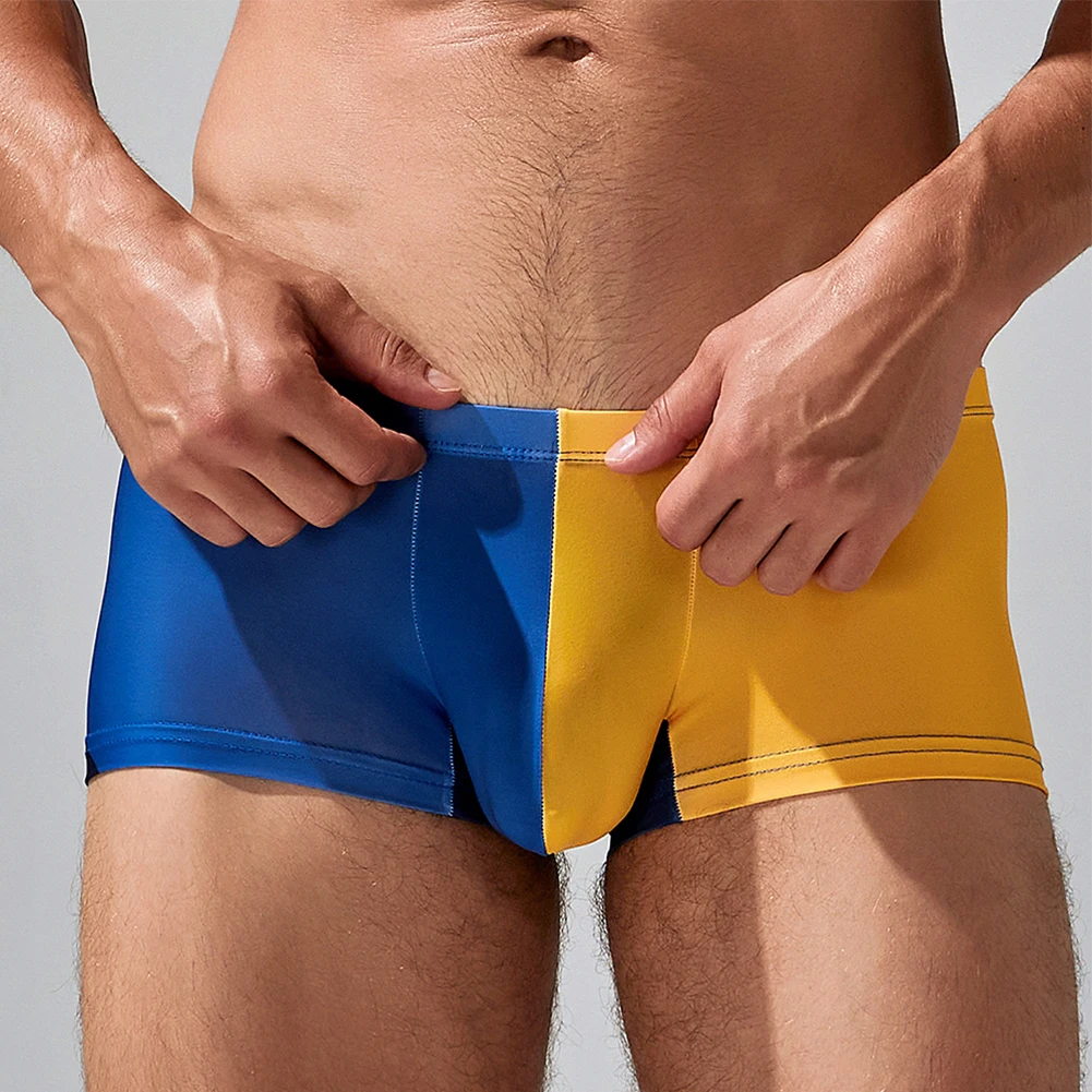 

Sexy Men Color Block Bulge Pouch Boxer Swim Shorts Briefs Fashion Breathable Underwear Low Rise Stretch Trunks Underpants