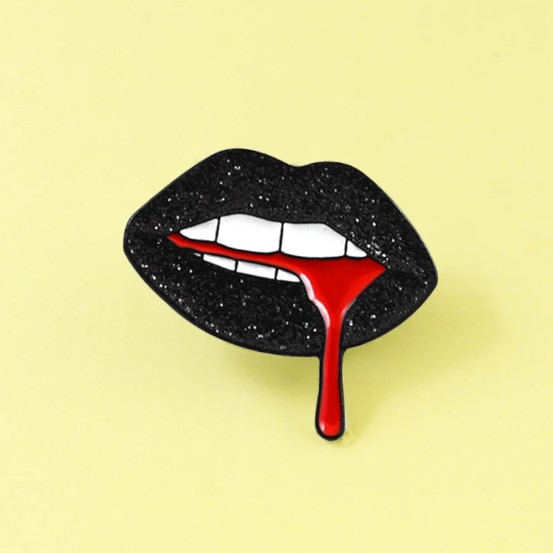 

Brooch flowing out of Red Blood brooch Enamel Pin creative Badge Shirt denim leather Fashion accessories Spille Shiny black Lips