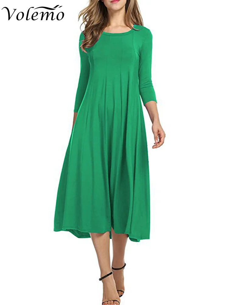 

Volemo 2024 Women's Elegant Plain Short Sleeve Mock Neck Loose T Shirt Dress Swing Dress Maxi Dresses for Women