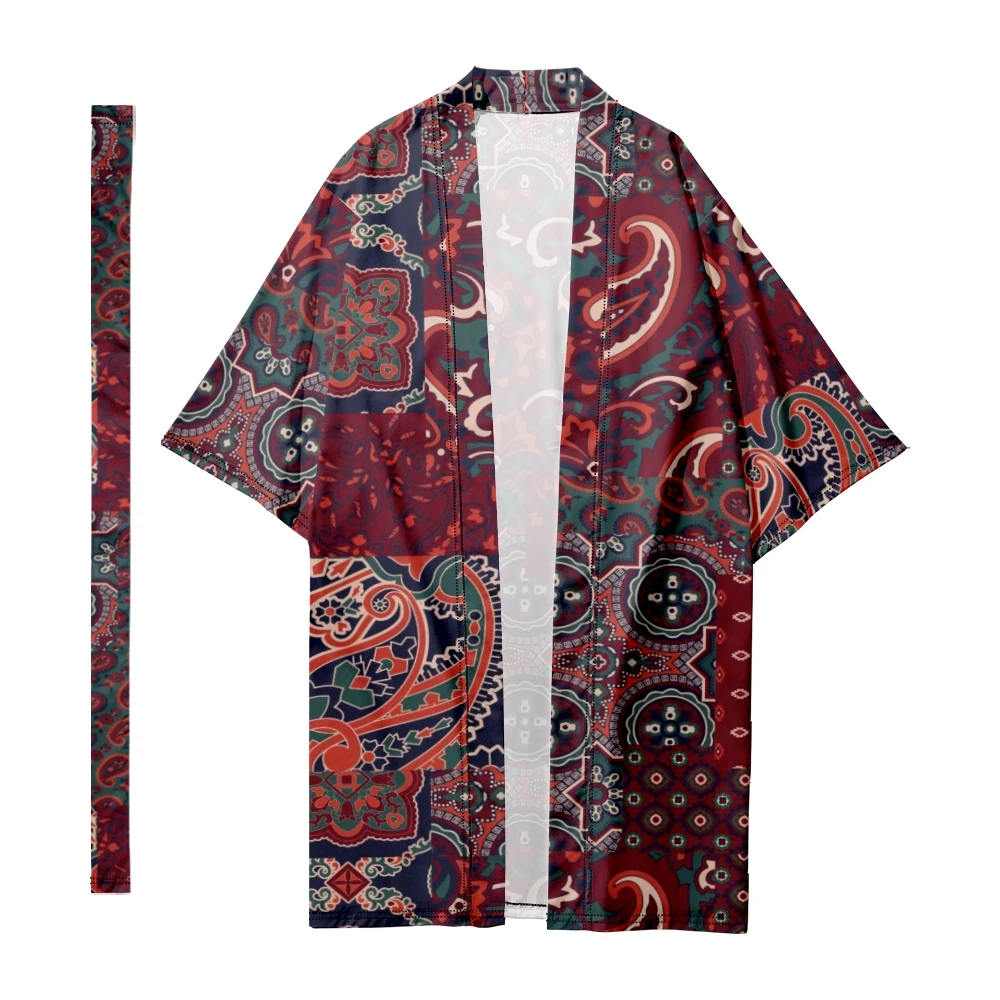 

Men's Japanese Long Kimono Traditional Stripe Panels Kimono Cardigan Samurai Bathrobes Kimono Shirt Yukata Jacket Cloak 2
