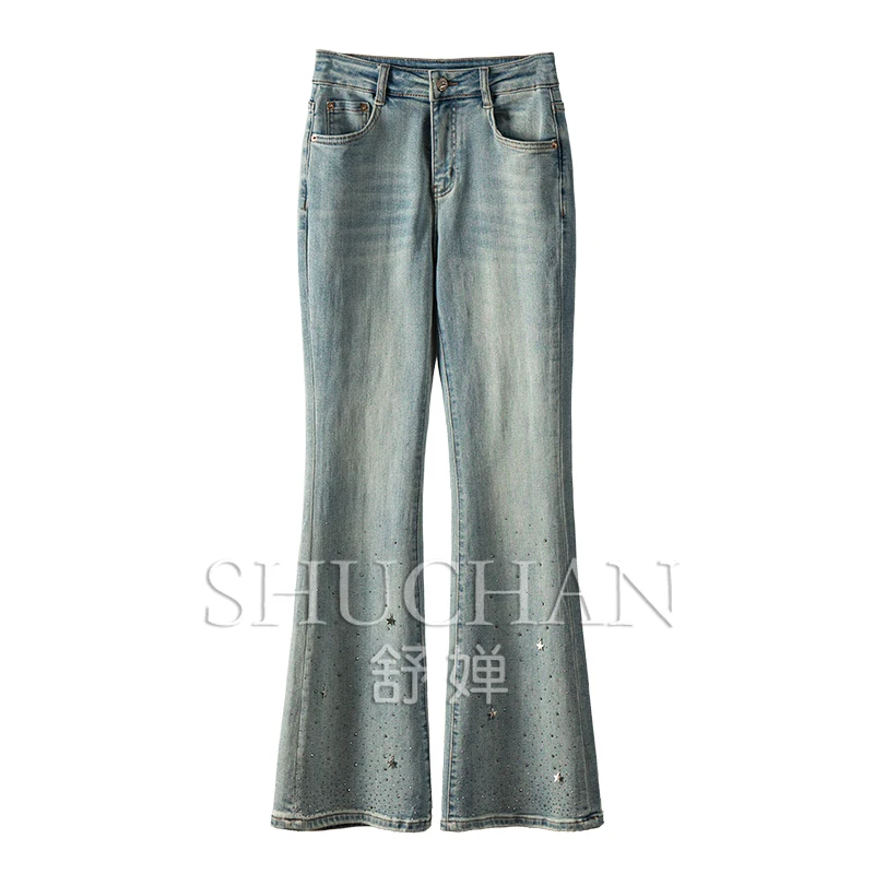 

flare jeans women high quality 2024 new 98% cotton diamond pantalones vaqueros mujer pants vintage clothes