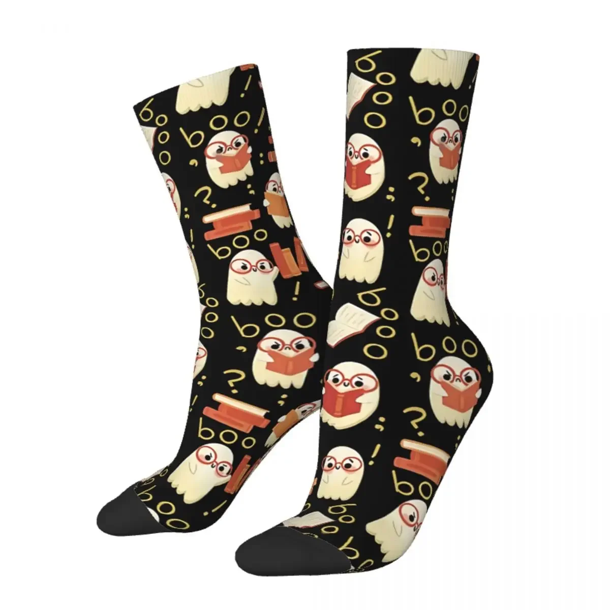 

Funny Crazy Sock for Men Studious Ghost Hip Hop Harajuku Halloween Seamless Pattern Printed Boys Crew Sock Casual Gift