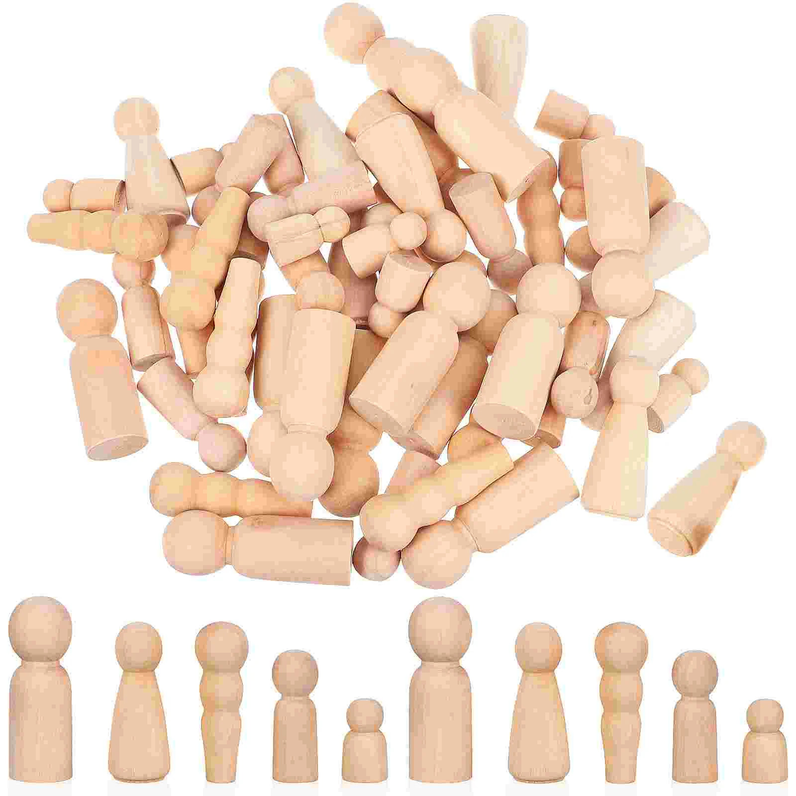 

50 Pcs Toys Wooden Peg People Unfinished Dolls Painted DIY Graffiti Lotus Tree Unpainted Painting Adornments