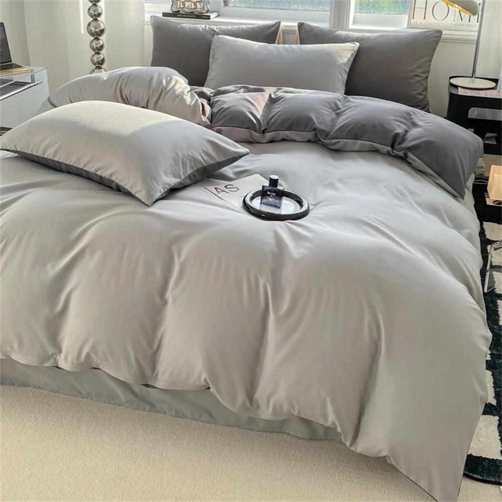 

Solid Color Duvet Cover Set Washed Cotton Bedding Set Queen Size Comforter Quilt Cover 220x240cm Pillowcase Soft King Double Set