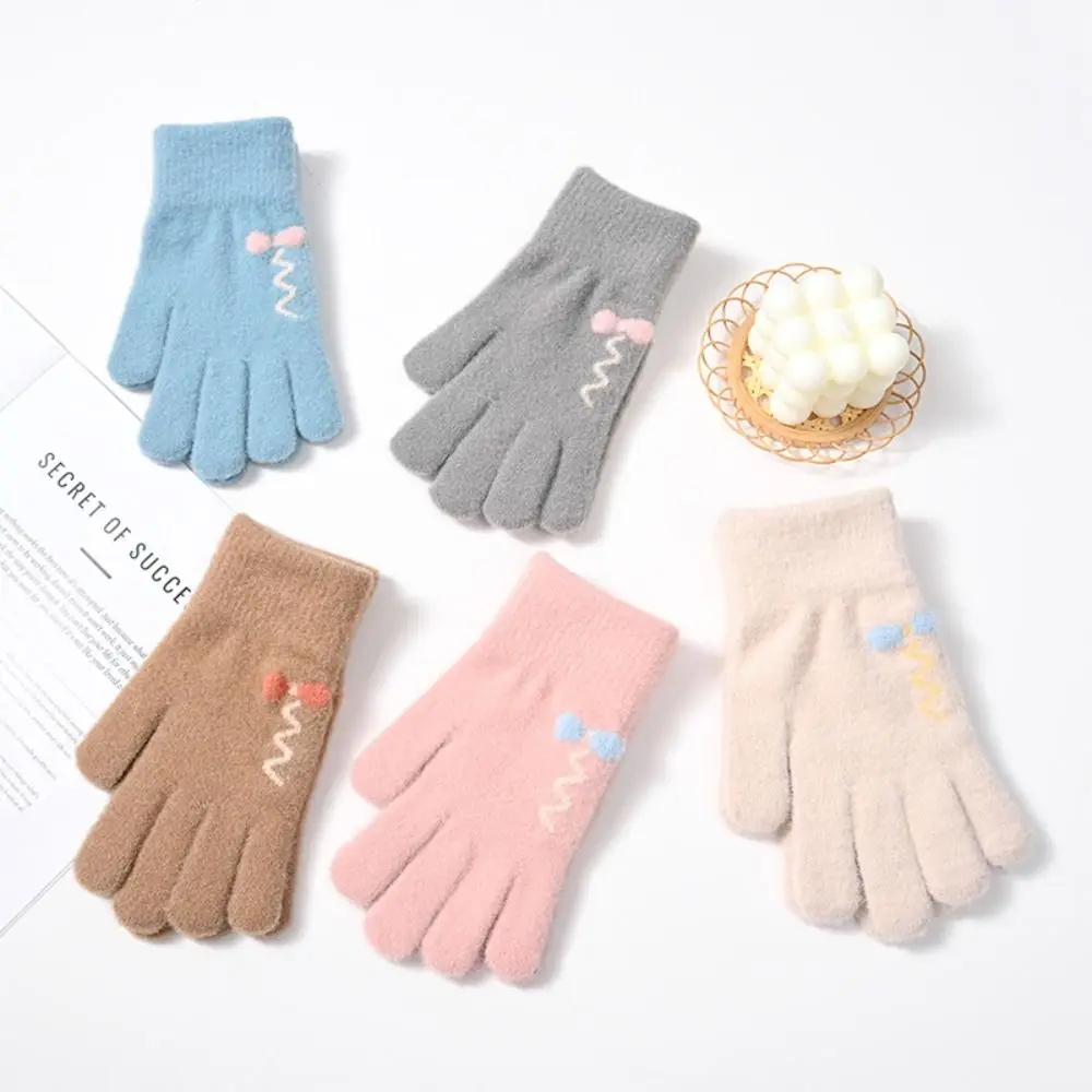 

Милые теплые перчатки, модные плотные трикотажные варежки с пальцами, ветрозащитные нейлоновые перчатки для работы на открытом воздухе с сенсорным экраном