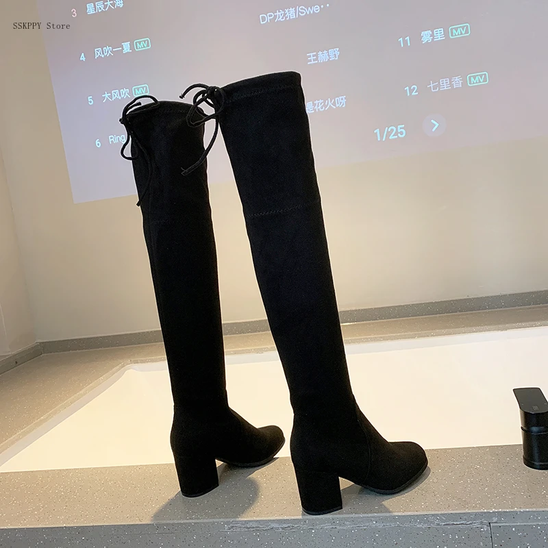 

Over-the-knee Boots Women 2022 New Comfortable and Versatile Thick-heeled Stretch Cloth Comfortable High Boots for Women