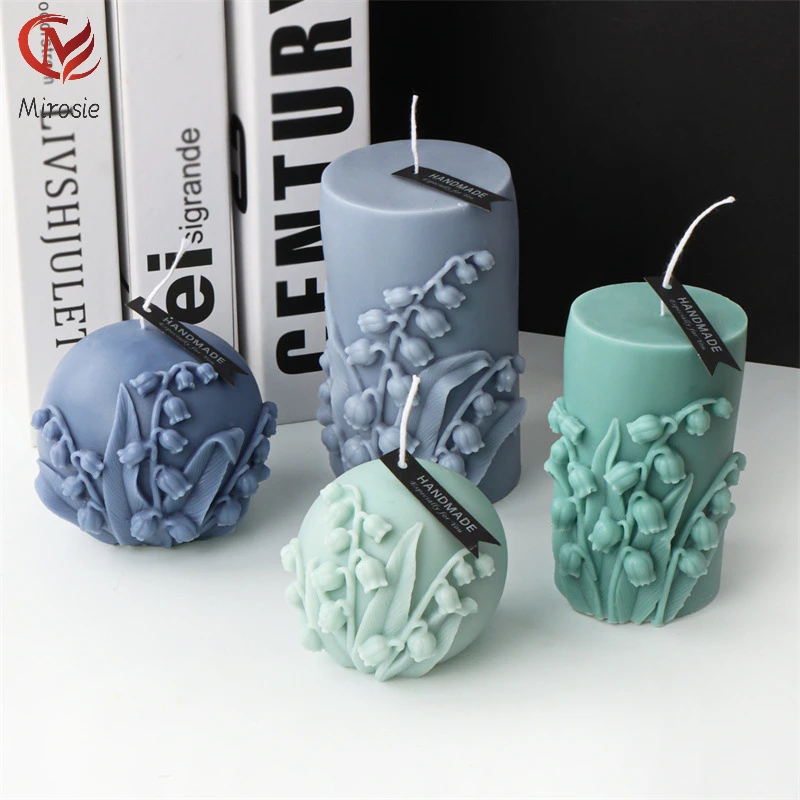 

Mirosie DIY Silicone Cylindrical Lily of The Valley Candle Mold Ball Lily Flower Aromatherapy Plaster Resin Mold Candle Making
