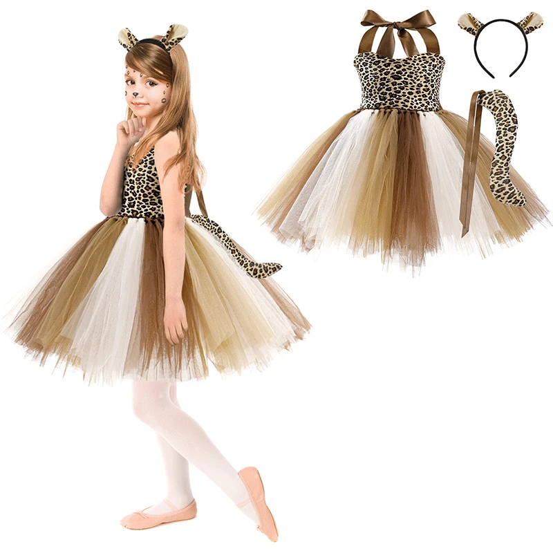 

Cat Leopard Girls Tutu Dress Outfit Zoo Animal Kid Cosplay Costumes Toddler Baby Girl Performance Birthday Jungle Party Dresses