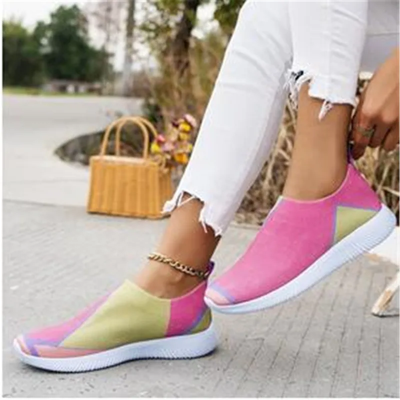 

Women Shoes Vulcanized Zapatillas Mujer Knitted Sneakers Women New Flat Shoes Mix Color Vulcanize Shoes Casual Chaussure Femme