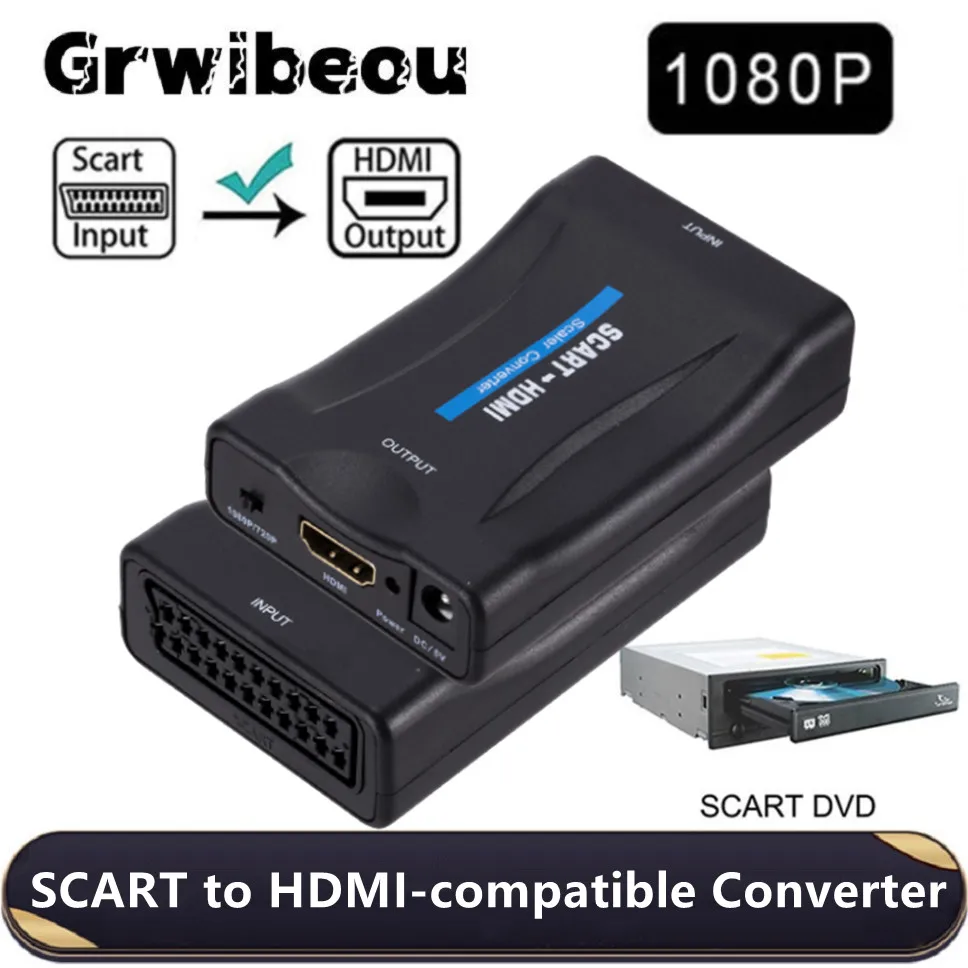 

Grwibeou SCART to HDMI Converter 1080p/720p Support PAL/NTSC 3.58/ NTSC 4.43/ SECAM For DVD Sky Box N64 VHS PS4 VCR Wii Blu-ray