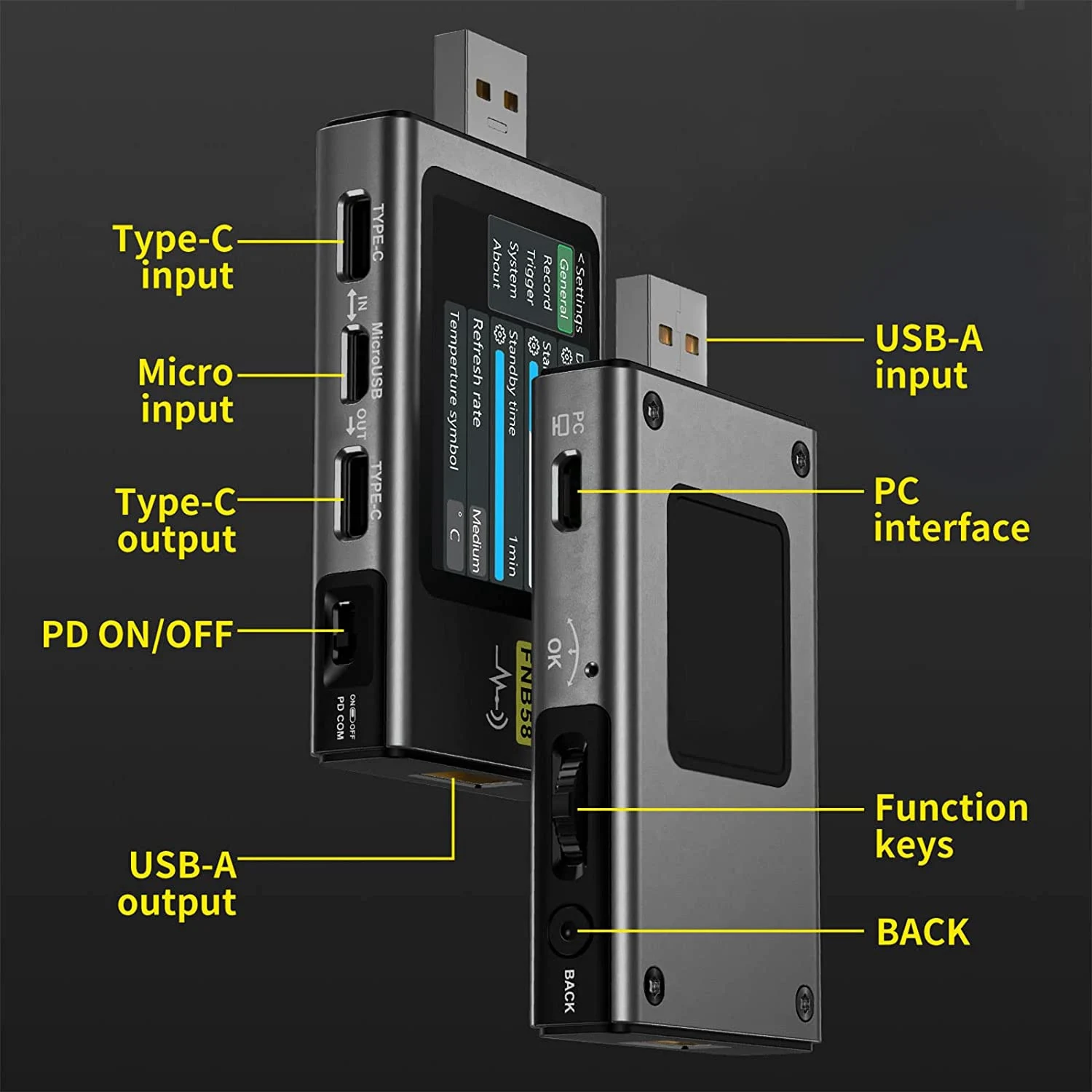 

FNB58 USB тестер, цифровой вольтметр, тестер тока USB Type-C, протокол быстрой зарядки, обнаружение триггера PD Max 7A