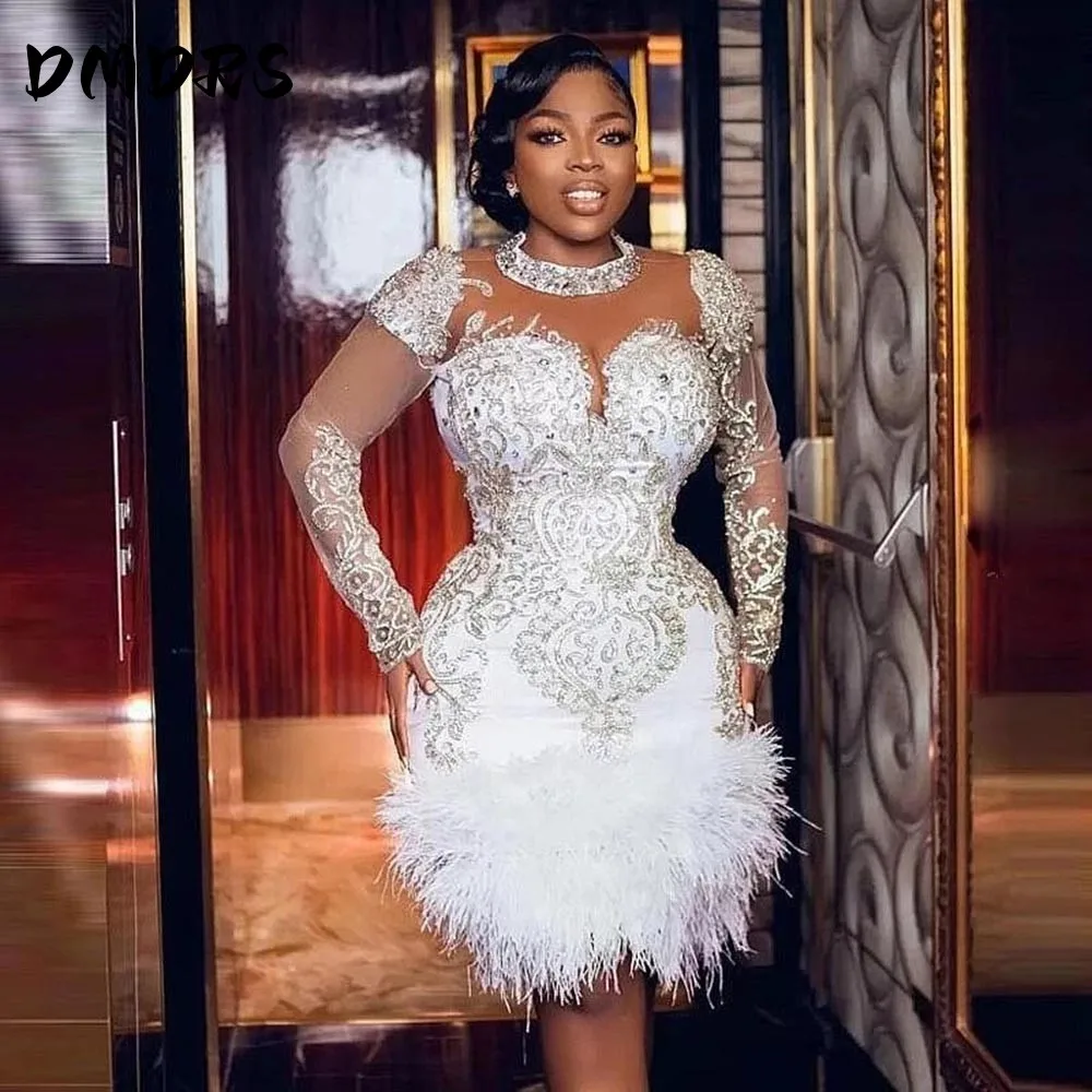 Short Prom Dresses With Major Beads Crystals Feathers lace Bottom Long Sleevs Celebrity Pageant Gowns Aso Ebi Evening Gowns
Short Prom Dresses With Major Beads Crystals Feathers lace Bottom Long Sleevs Celebrity Pageant Gowns Aso Ebi Evening Gowns