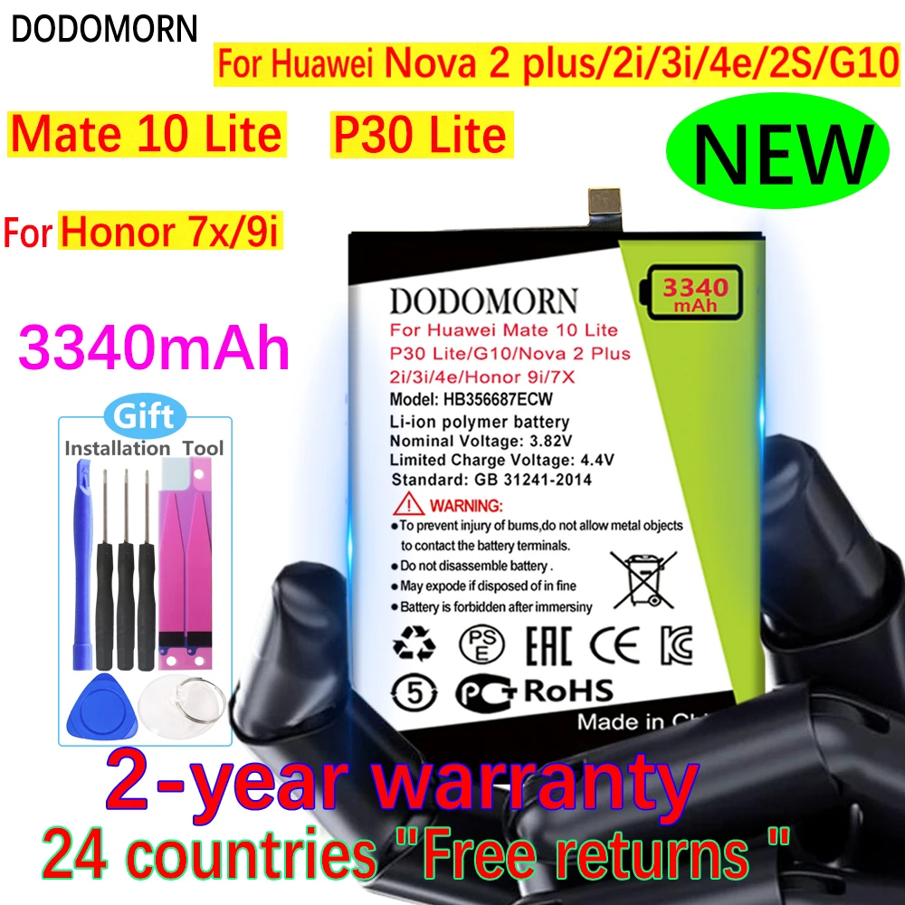 

DODOMORN HB356687ECW Battery For Huawei Mate 10 Lite/P30 Lite/G10/Nova 2 Plus/2i/2S /3i/4e/Honor 9i/7X Phone+Tracking Number