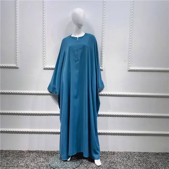 

Muslim Dress Solid Color Bat Sleeve Robe Temperament Saudi Muslim Dress Elegant Dubai Turkey Arabic Islamic Turkey Caftan Abaya