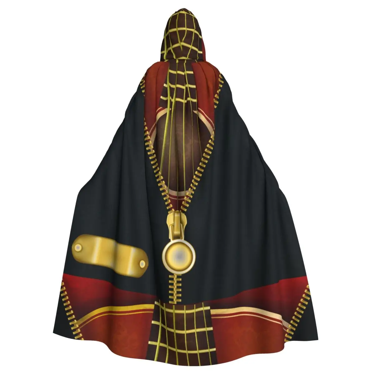 

Adult Cloak Cape Hooded Abstract Music Vintage Guitar Open Zipper Medieval Costume Witch Wicca Vampire Elf Purim Carnival Party