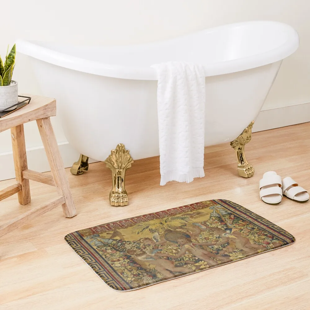 Six Putti Dancing Around a Globe and a Palm ,Gold Yellow Brown Floral Renaissance Tapestry Bath Mat
Six Putti Dancing Around a Globe and a Palm ,Gold Yellow Brown Floral Renaissance Tapestry Bath Mat