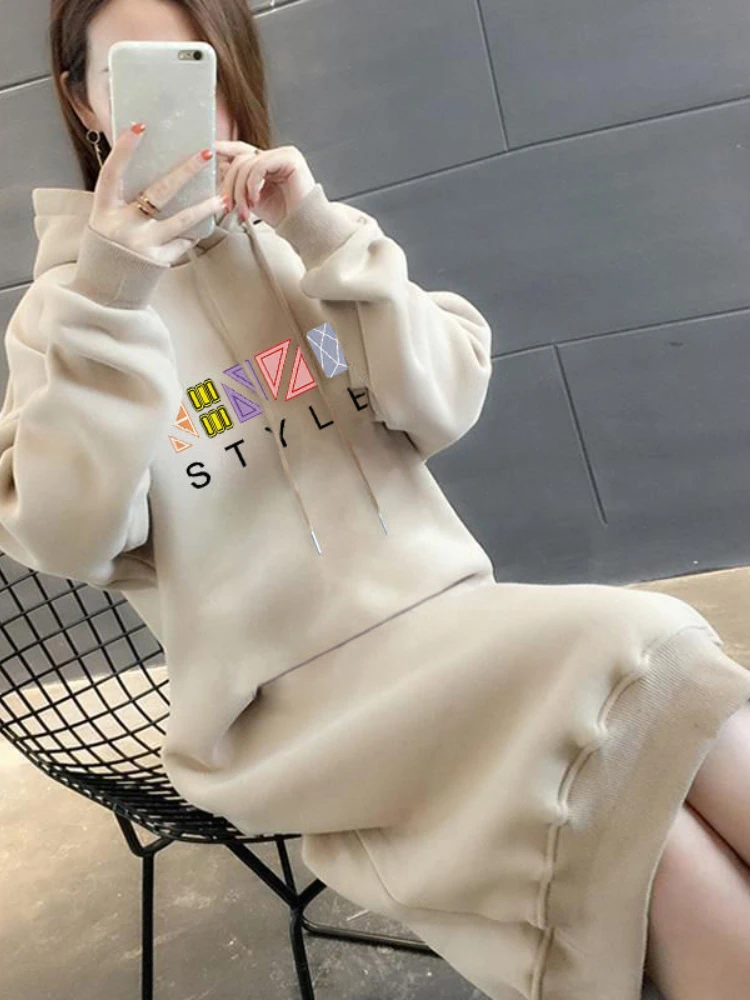 Winter Mid Length Hooded Dress Korean Version Loose Fashionable Dress for Women Plush Thicken Comfortable Casual Women Dress 
Winter Mid Length Hooded Dress Korean Version Loose Fashionable Dress for Women Plush Thicken Comfortable Casual Women Dress