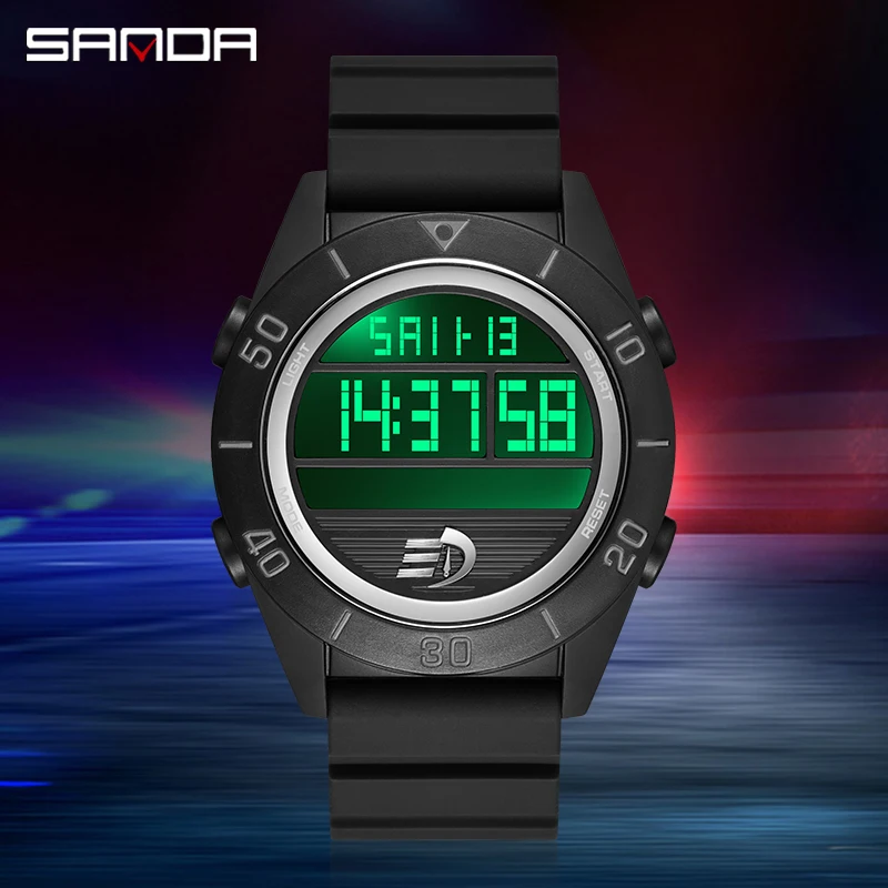 

Часы наручные SANDA мужские с хронометром, Брендовые спортивные Водонепроницаемые светодиодные цифровые светящиеся в стиле милитари, с обратным отсчётом, 6085