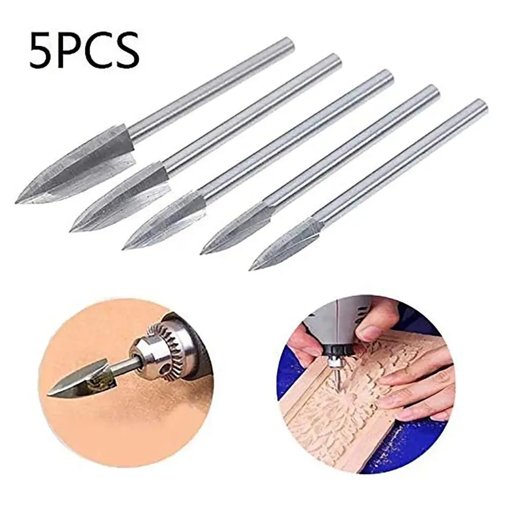 

5Pcs Wood Carving Engraving Drill Accessories Bit Fitment For Rotary Tools 3mm Shank Woodworking Chisel Insert Cutter Root Tool