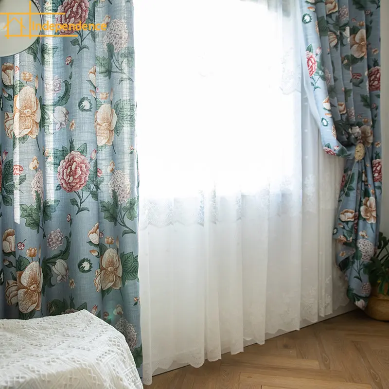 American British style spring flower blue camellia imitation cotton linen curtains Curtains for Living dining room bedroom
American British style spring flower blue camellia imitation cotton linen curtains Curtains for Living dining room bedroom