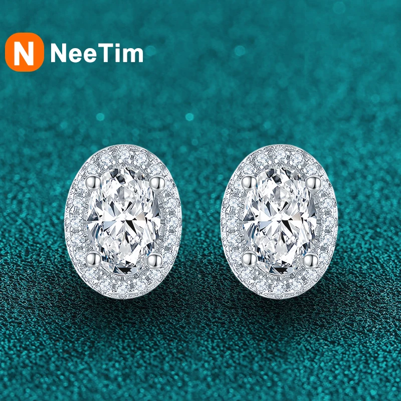 

NeeTim 1ct Oval Cut D Color Moissanite Ear Stud Earrings For Women 925 Sterling Silver Sparkling Wedding Earring Fine Jewelry