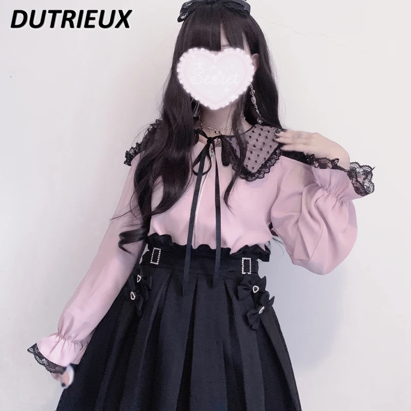 Mine Mass-Produced Hollow-out Love Square Collar Pink Shirt Women Spring Autumn Sweet Lolita Lace Off-Shoulder Zipper Blouse Top
Mine Mass-Produced Hollow-out Love Square Collar Pink Shirt Women Spring Autumn Sweet Lolita Lace Off-Shoulder Zipper Blouse Top