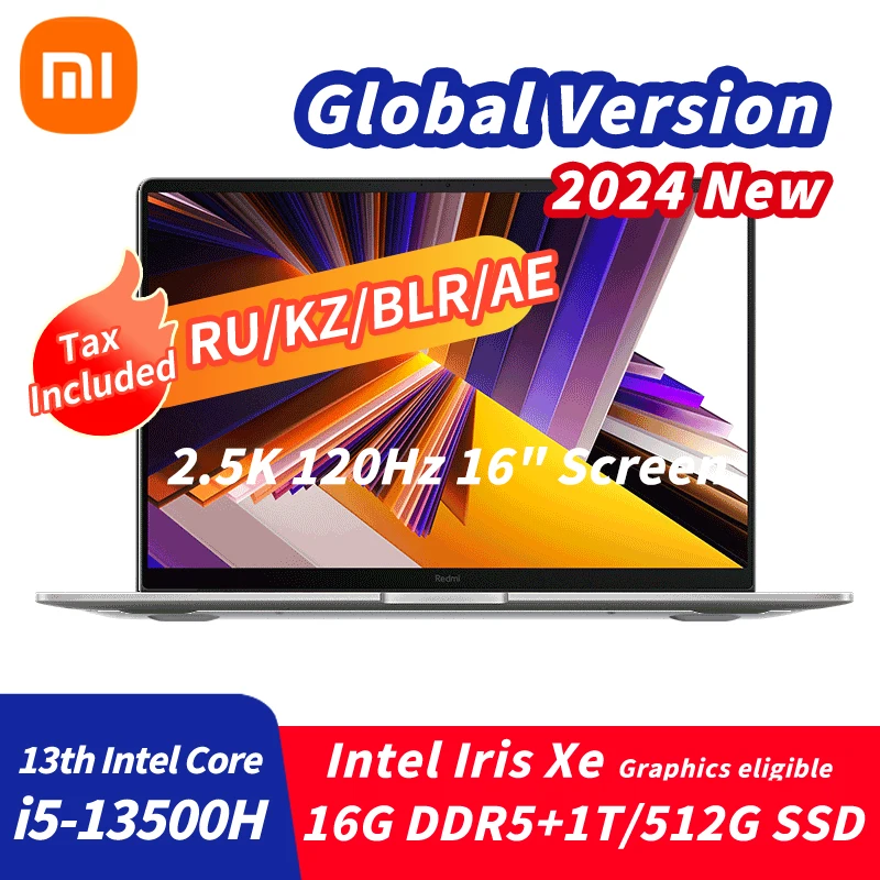 

Original Xiaomi Redmi Book 16 2024 Laptop 13th Intel Core I5-13500H Intel Iris Xe 16GB DDR5+512G/1TB SSD 16inch 120Hz Screen PC