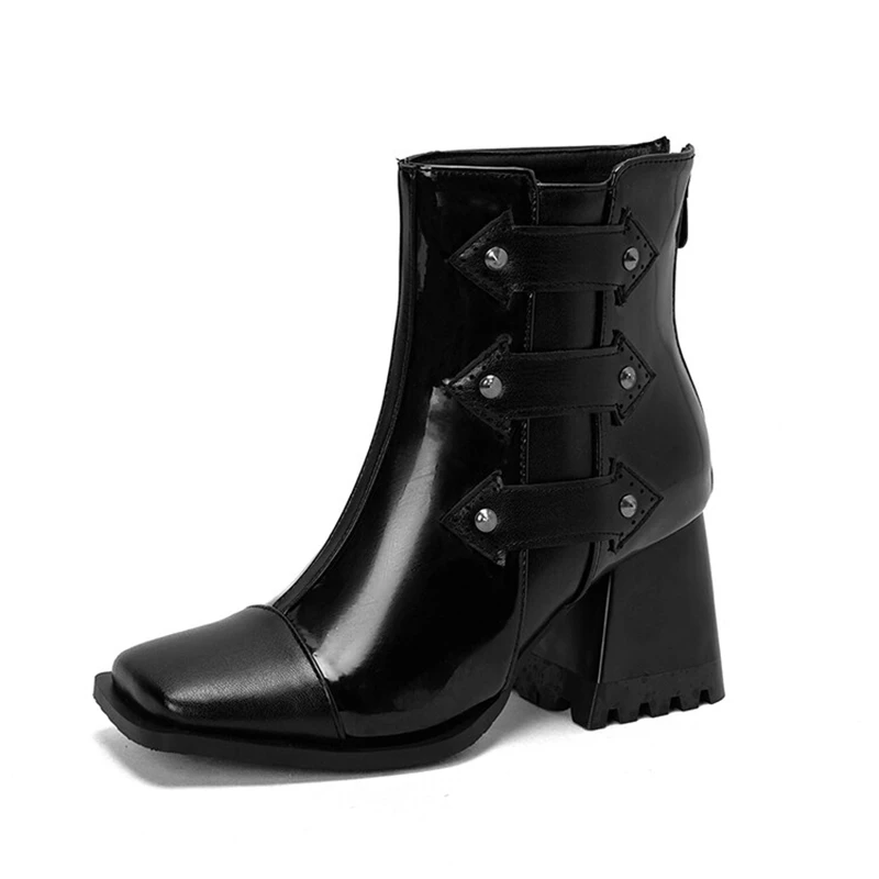

BLXQPYT Zapatos De Mujer 2022 Womens Boots Autumn Winter Square Toe High Heels Zip Fashion Ladies Gothic Shoes Big Size 48 1005