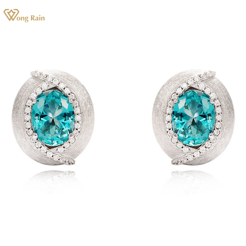 

Wong Rain Vintage 925 Sterling Silver Oval Cut Paraiba Tourmaline Ruby High Carbon Diamond Gemstone Ear Studs Earrings Jewelry