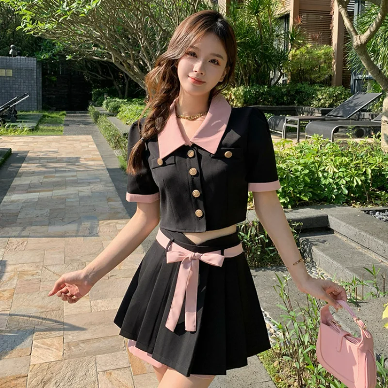 New Womens Summer Academy Style Suit Short Bubble Sleeve Top+Two Piece Pleated Half Body Short Skirt Set Women Dresses Female
New Womens Summer Academy Style Suit Short Bubble Sleeve Top+Two Piece Pleated Half Body Short Skirt Set Women Dresses Female