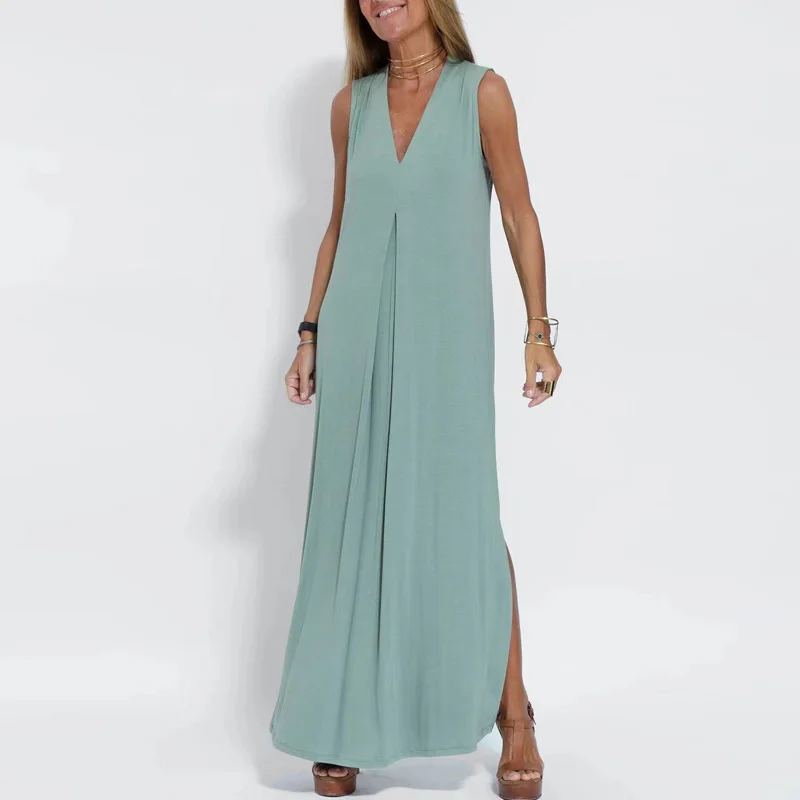 Elegant Office Lady Side Split Party Dress Casual Pleated Solid Robe Dress 2023 Women Fashion V-Neck Sleeveless Long Dress New
Elegant Office Lady Side Split Party Dress Casual Pleated Solid Robe Dress 2023 Women Fashion V-Neck Sleeveless Long Dress New