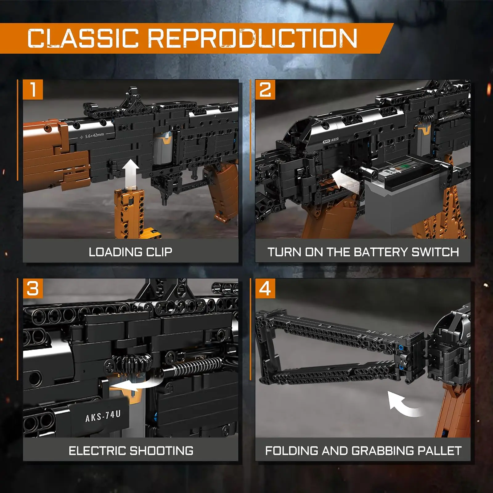 1418PCS AK-47 Assault Rifle Building Blocks DIY Assembling Building Toy With Motor Simulation Emission Military Weapon Set 14020 1418PCS AK-47 Assault Rifle Building Blocks DIY Assembling Building Toy With Motor Simulation Emission Military Weapon Set 14020