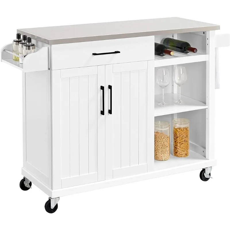 

Yaheetech Kitchen Island Cart with Stainless Steel Top, Rolling Storage Cabinet on Wheels with Drawer & Wine Rack & Spice Rack