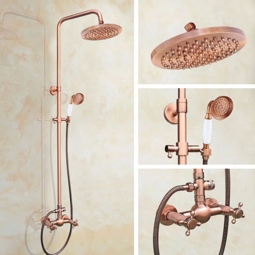 Antique Red Copper Bathroom Shower Faucet With Hand Shower Mixer Tap Dual Handles Wall Mounted Brg526
Antique Red Copper Bathroom Shower Faucet With Hand Shower Mixer Tap Dual Handles Wall Mounted Brg526