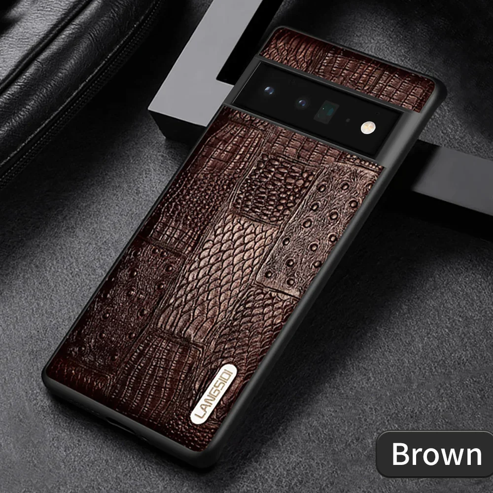 

Retro Genuine Cowhide Leather Phone Case For Google Pixel 8 7 Pro 7A 6A 6 5 5A Vintage Python Ostrich Splicing Armor Back Cover