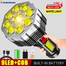 9LED+COB Flashlight 4 Modes Waterproof USB Rechargeable Torch Outdoor Fishing Camping Running Powerful with build-in Battery
9LED+COB Flashlight 4 Modes Waterproof USB Rechargeable Torch Outdoor Fishing Camping Running Powerful with build-in Battery