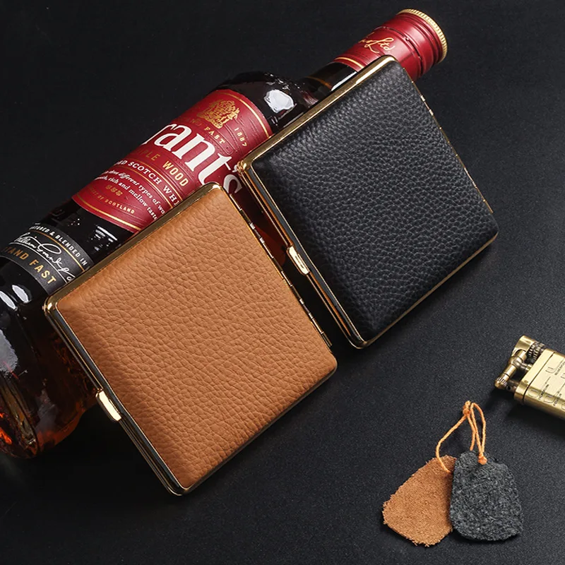 Epikto 18-20Pcs Retro Metal Genuine Leather Cigarette Case Moisture-proof and Pressure-proof Men's Gift Flip Storage Case
Epikto 18-20Pcs Retro Metal Genuine Leather Cigarette Case Moisture-proof and Pressure-proof Men's Gift Flip Storage Case